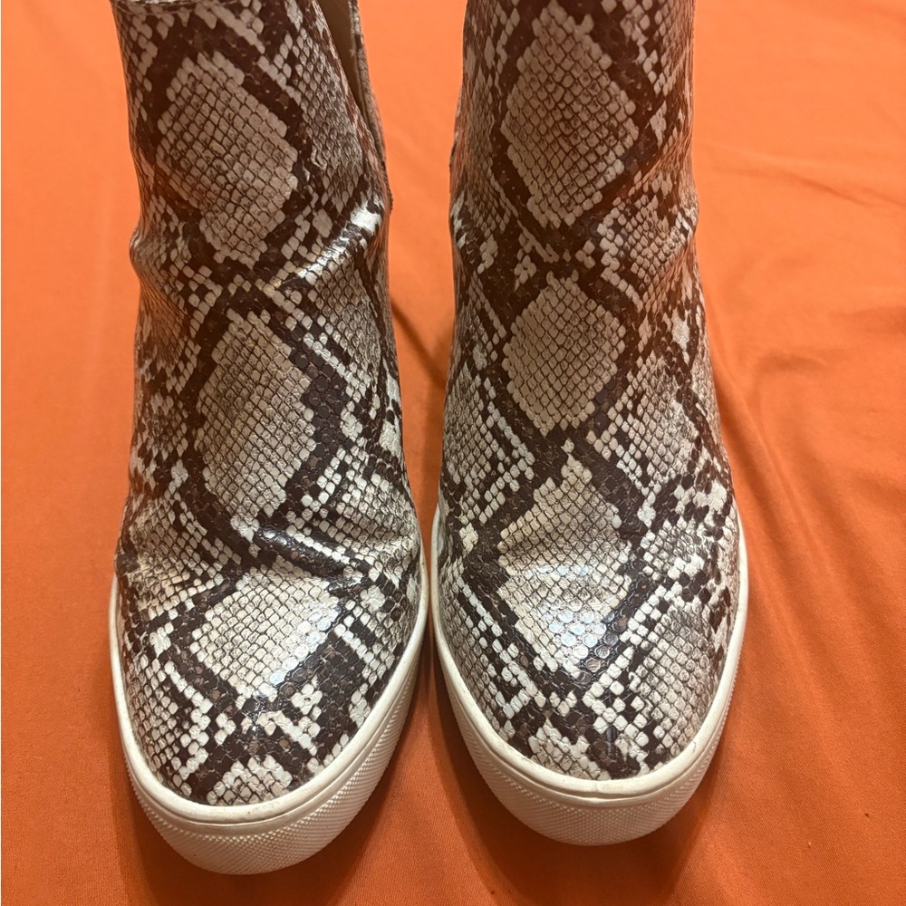 MIA Snakeskin Ankle Booties - Brown and Cream